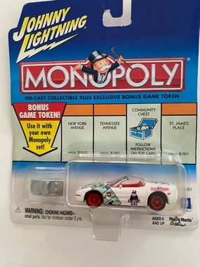 Johnny Lightning Monopoly White Convertible Collectible Toy Car